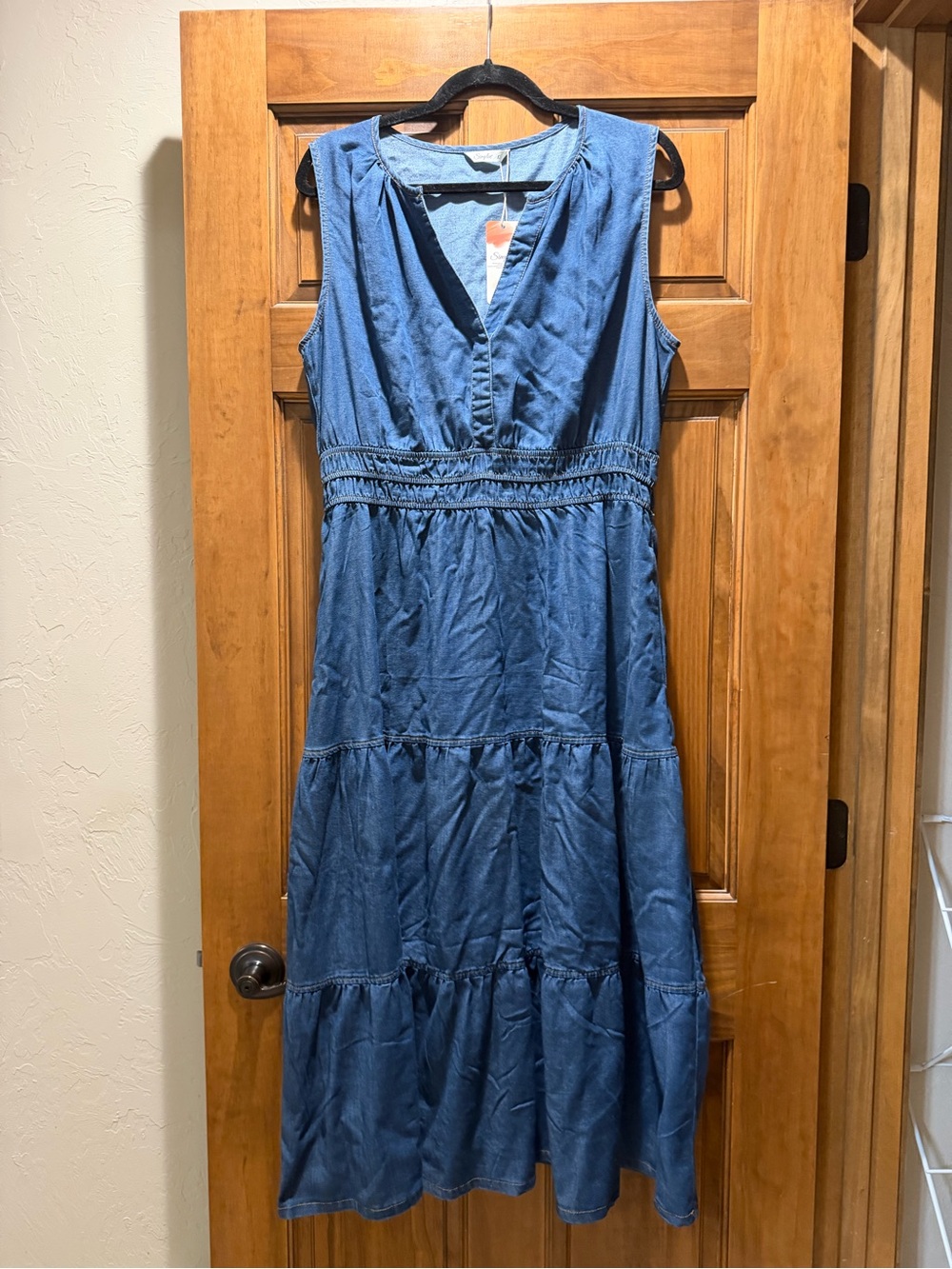 NWT - Simple Sleeveless V-Neck Tiered Maxi Dress in Blue